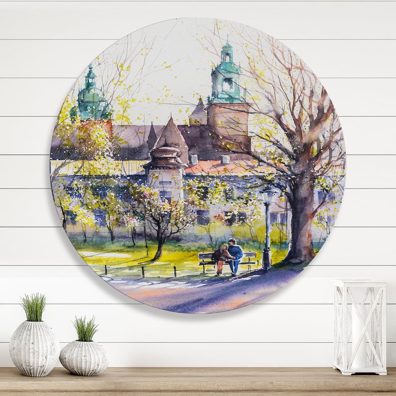 Designart - Castel Through The Trees of The Park - Country Metal Circle Wall Art